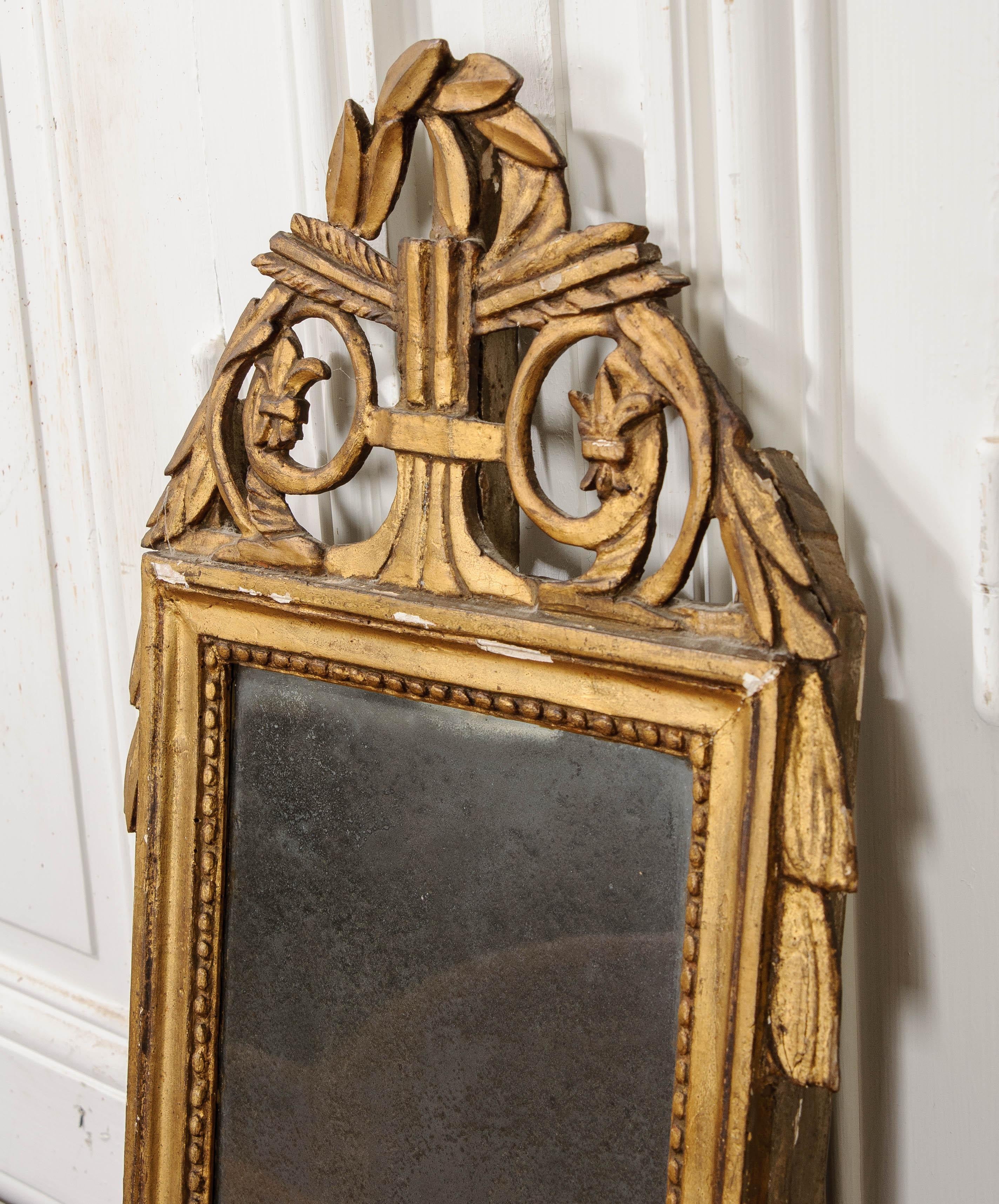 Petite French 19th Century Louis XVI Style Giltwood Mirror 1