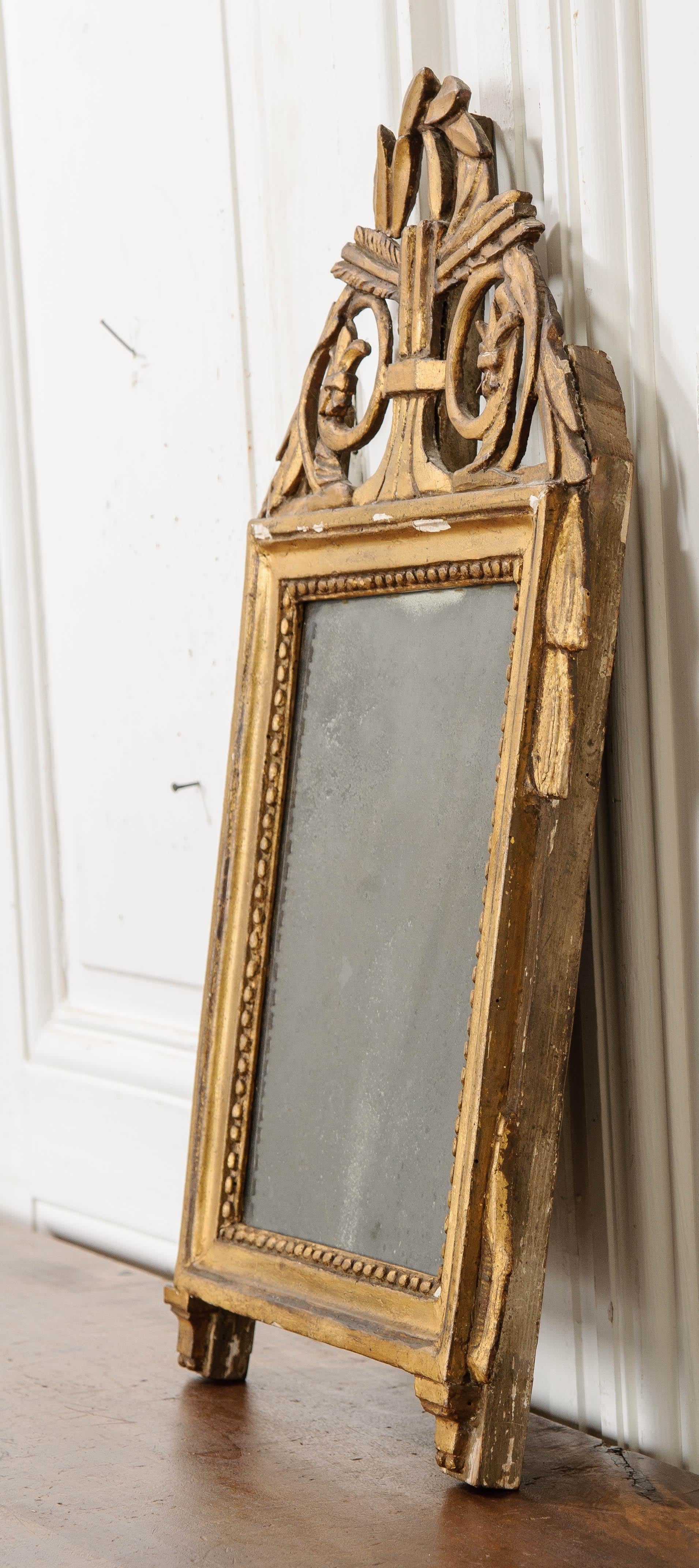 Petite French 19th Century Louis XVI Style Giltwood Mirror 3
