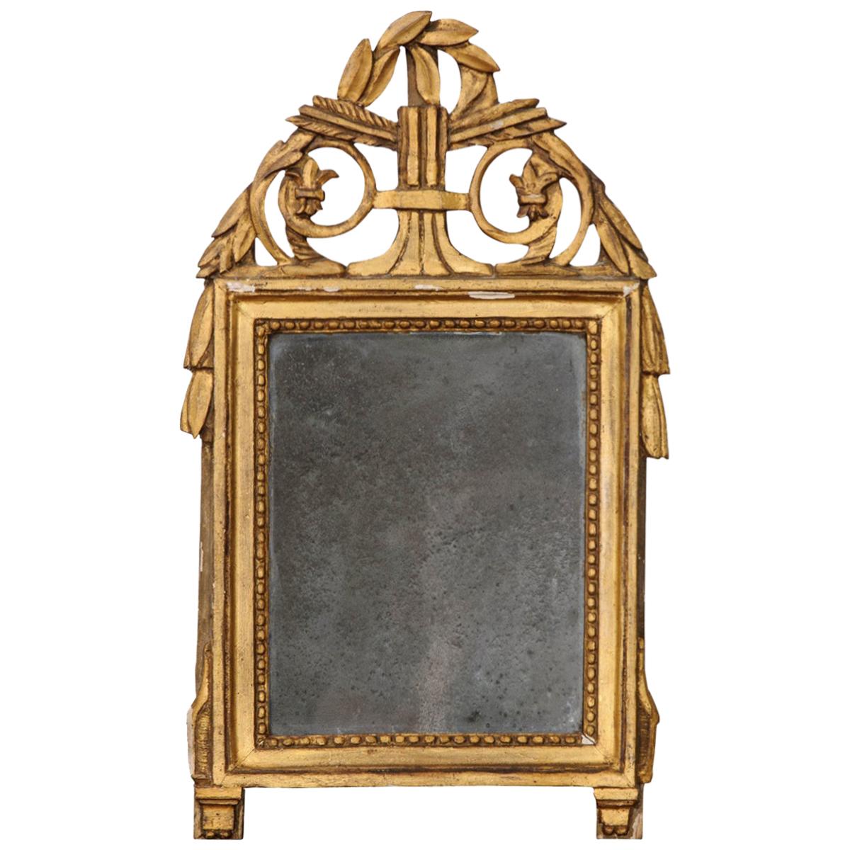 Petite French 19th Century Louis XVI Style Giltwood Mirror
