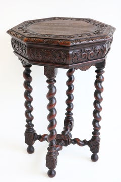 Petite French 19th Century Renaissance Center Table Side End Barley Twisted Oak