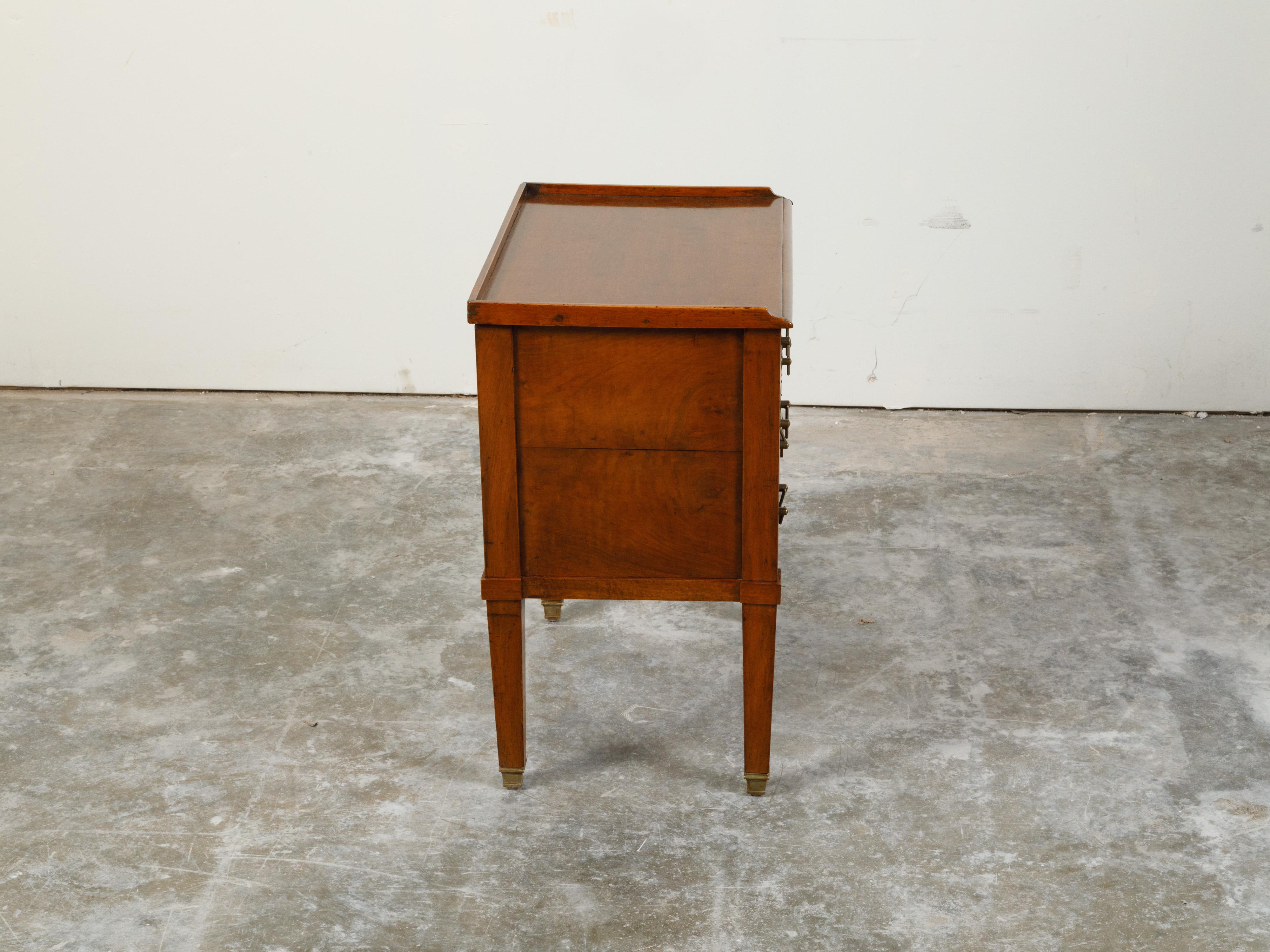 Petite French 19th Century Walnut Bedside Table with Three Drawers and Gallery In Good Condition In Atlanta, GA