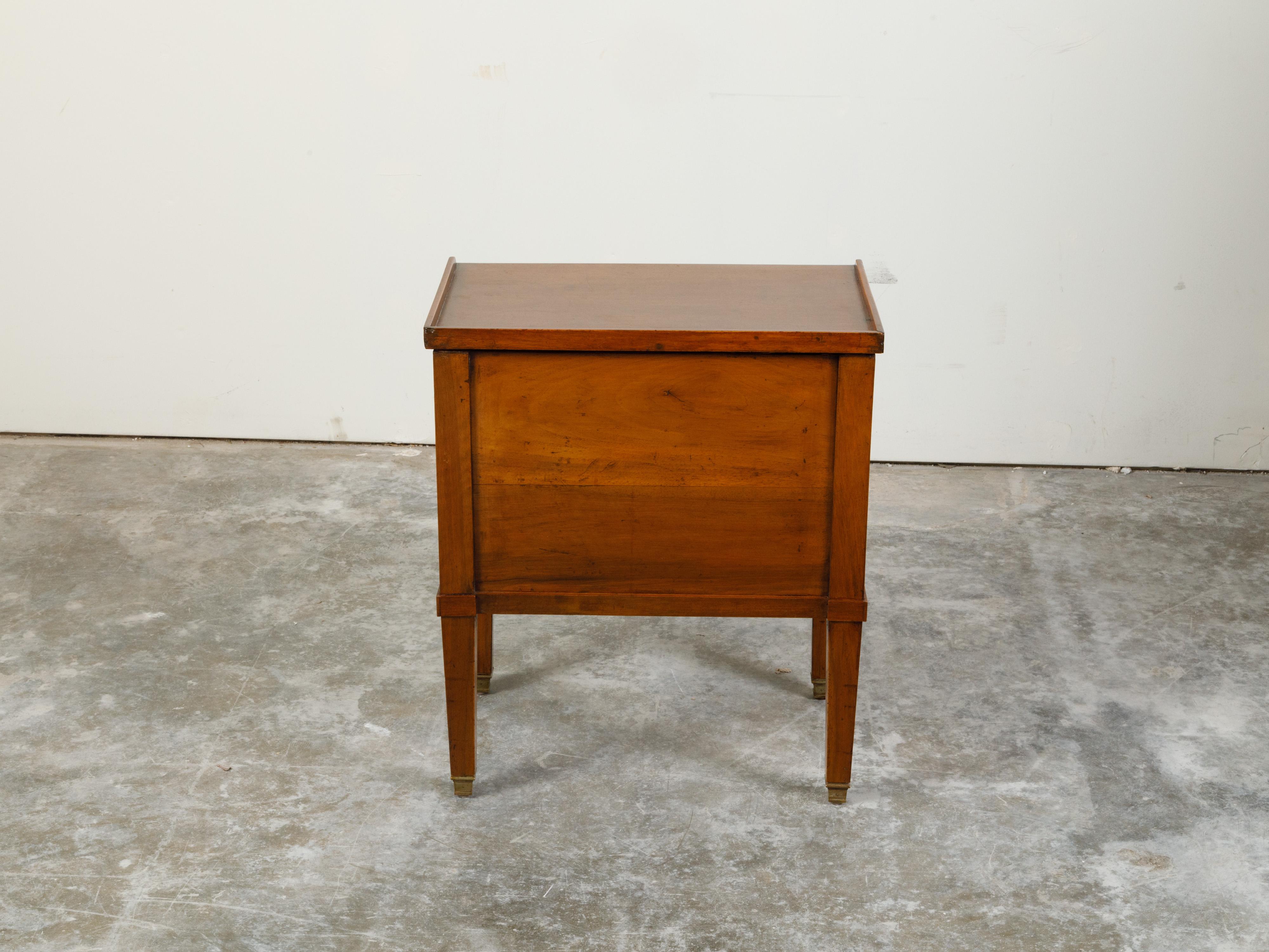Brass Petite French 19th Century Walnut Bedside Table with Three Drawers and Gallery