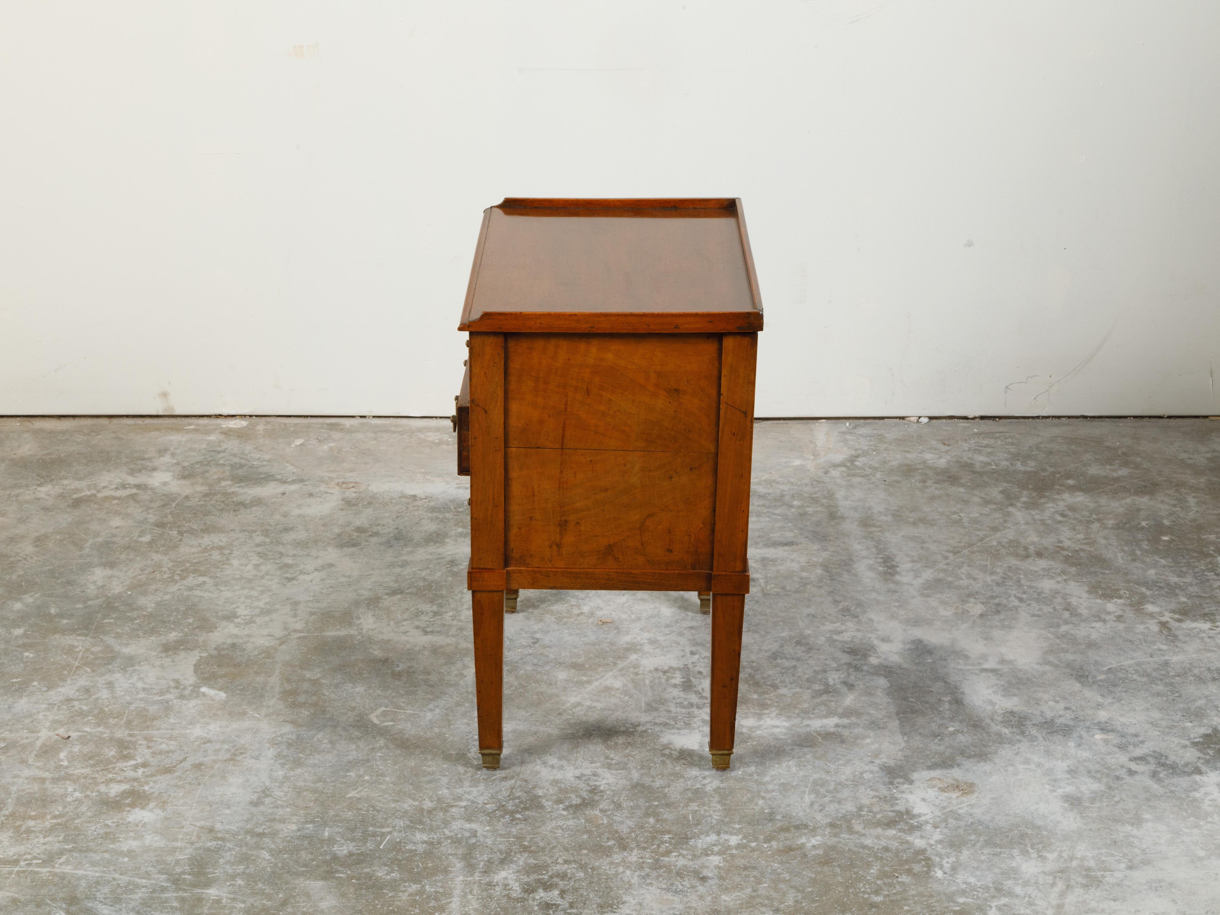 Petite French 19th Century Walnut Bedside Table with Three Drawers and Gallery 2