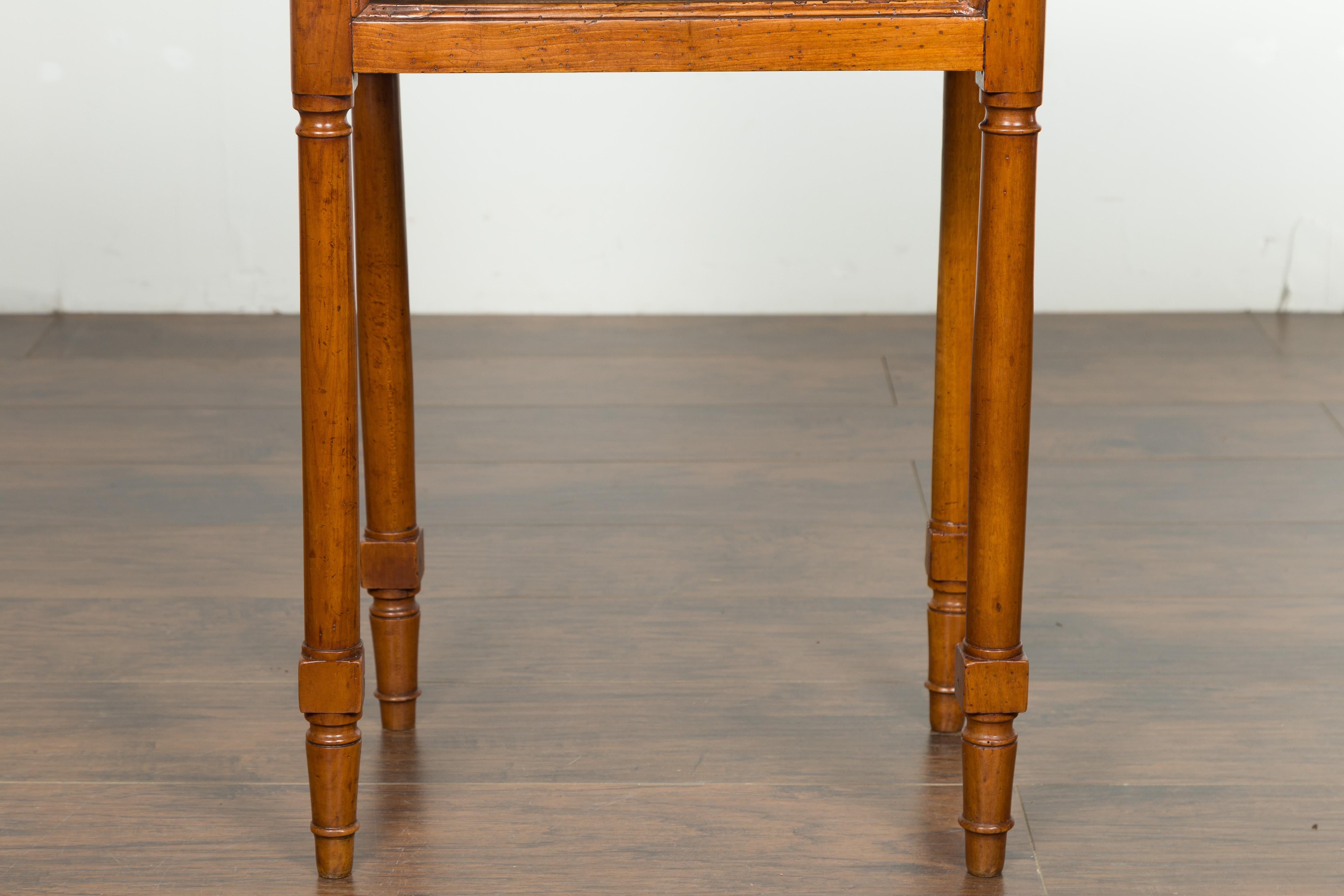Petite French 19th Century Walnut Table with Open Shelf and Black Marble Top For Sale 4