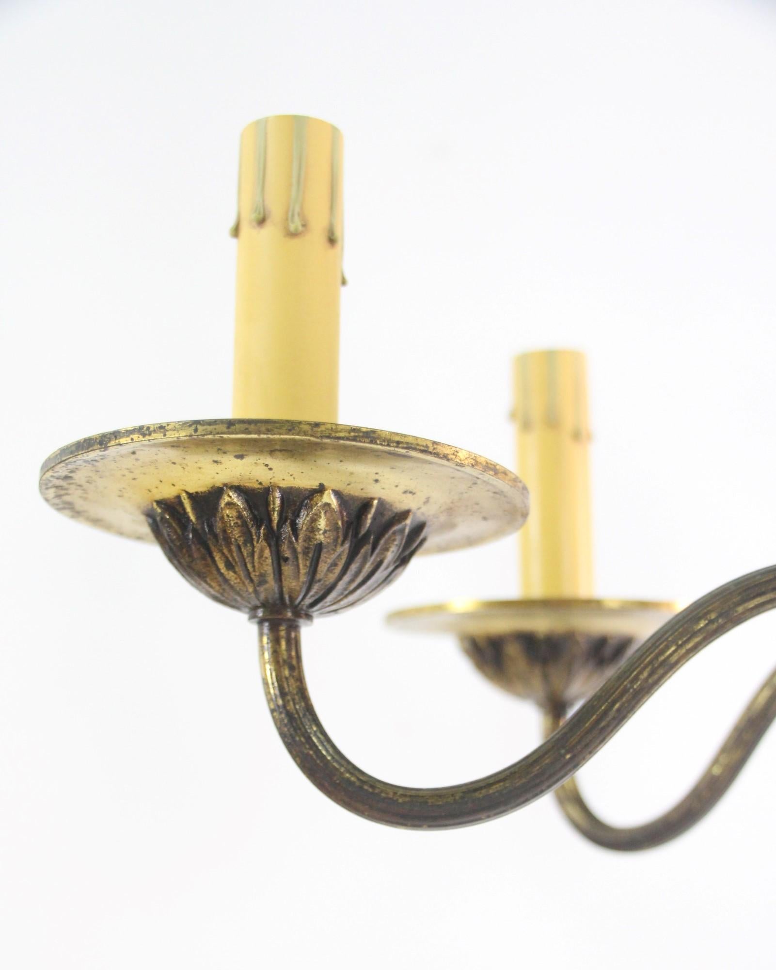 Petite French 6 Light Brass Chandelier Elegant Design Early 1900's For Sale 1
