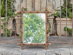 Petite French Antique Faux Bamboo Mirror with Warm Patina, circa 1900