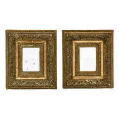 Petite French Antique Wall Mirrors, Hand-Carved Wood, Gold Leaf, 1900