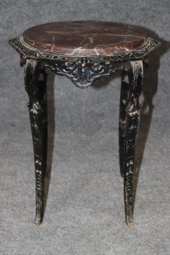 Petite French Art Deco Ebonized Iron and Rouge Marble Top End Table