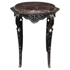 Petite French Art Deco Ebonized Iron and Rouge Marble Top End Table