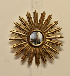 Petite French Art Deco Style Sunburst-Starburst Gilt Mirror