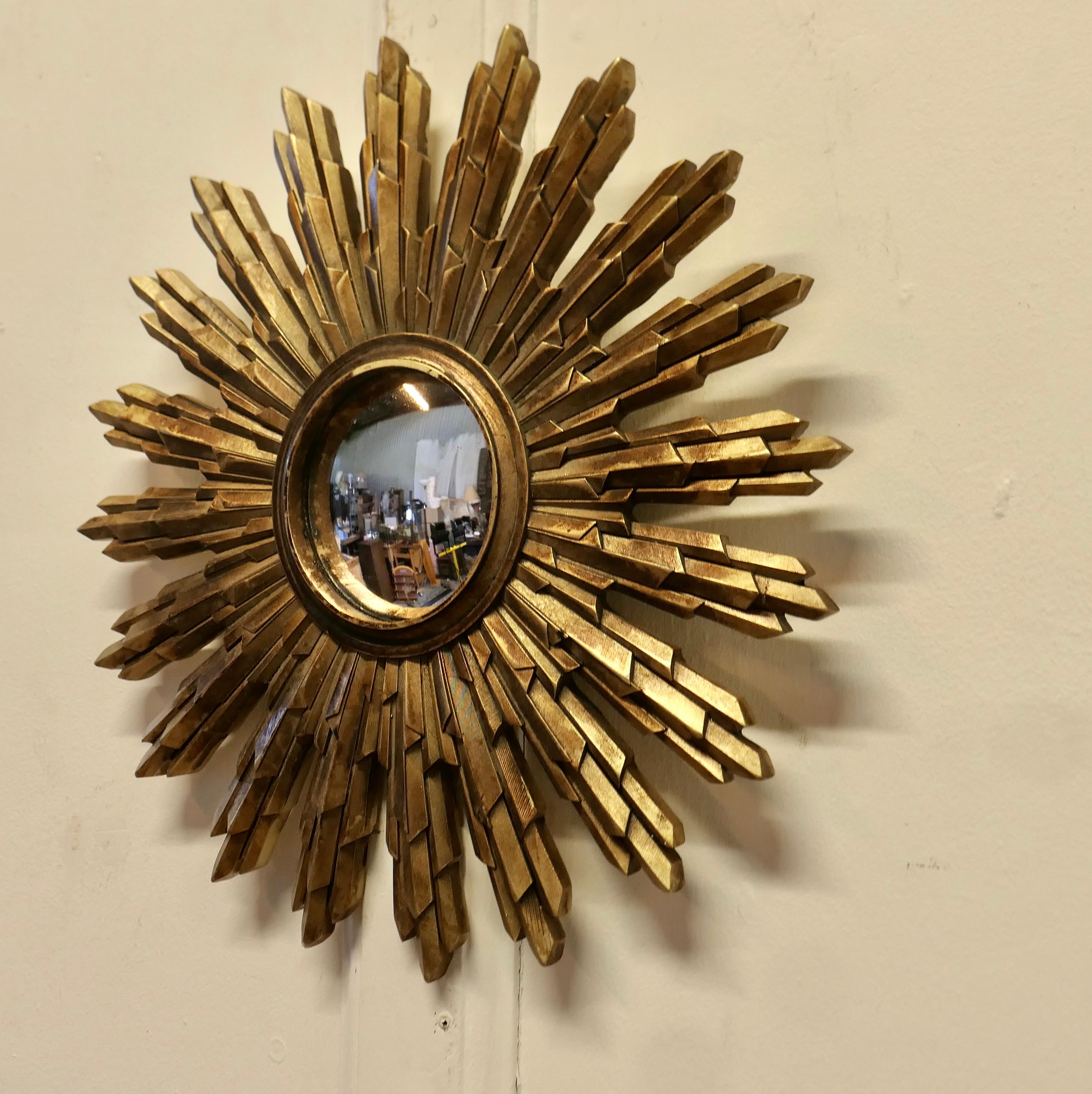 Kleiner französischer Spiegel im Art Déco-Stil mit Sonnenaufgang und Sonnenuntergang, vergoldet 1