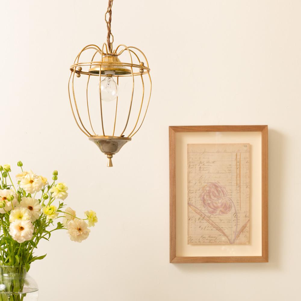 Petite French Brass Lantern Pendant Light In Good Condition For Sale In Los Angeles, CA