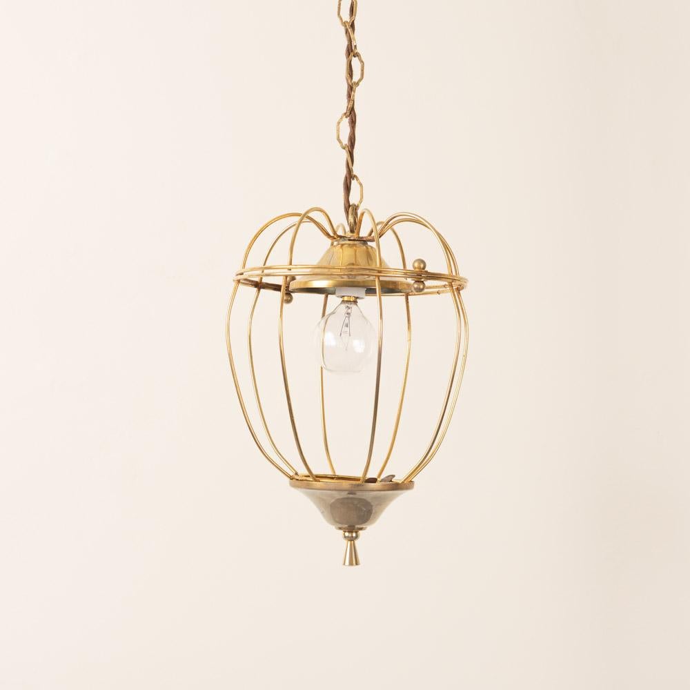 20th Century Petite French Brass Lantern Pendant Light For Sale