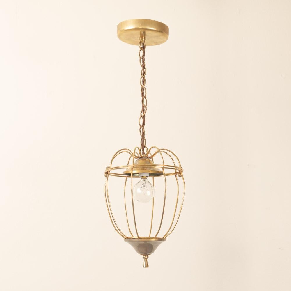 Petite French Brass Lantern Pendant Light For Sale 1