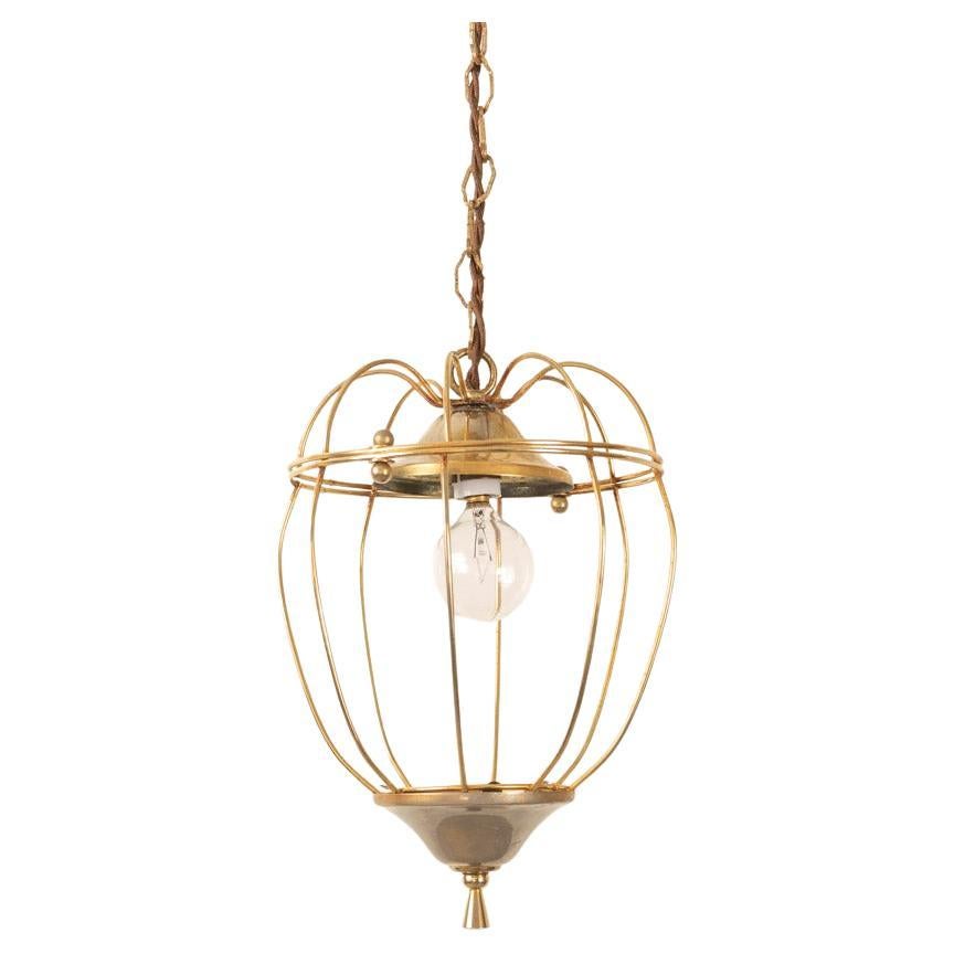 Petite French Brass Lantern Pendant Light For Sale