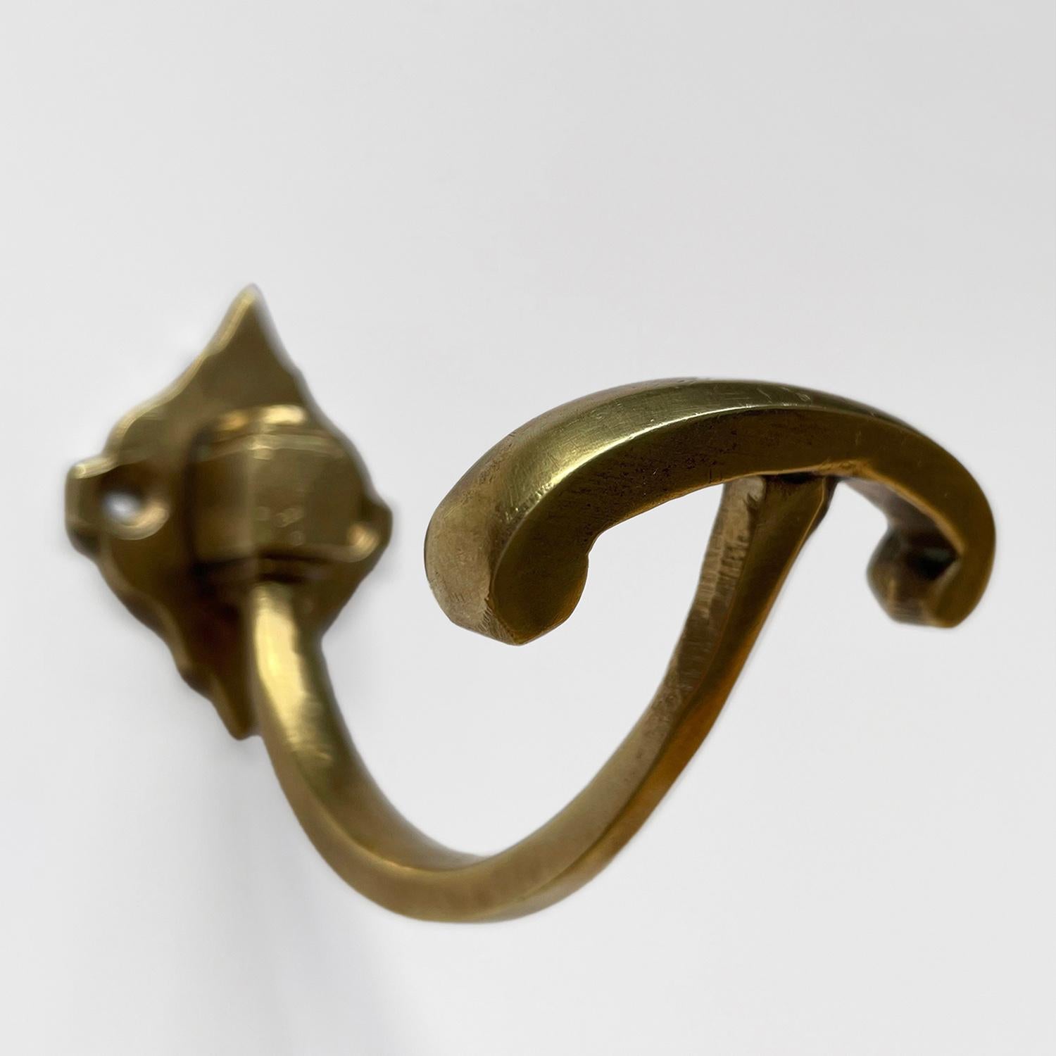 20th Century Petite French Brass Single Wall Hook For Sale