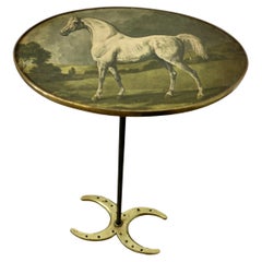 Antique Petite French Brass Wine Table on a Horse Riding Theme