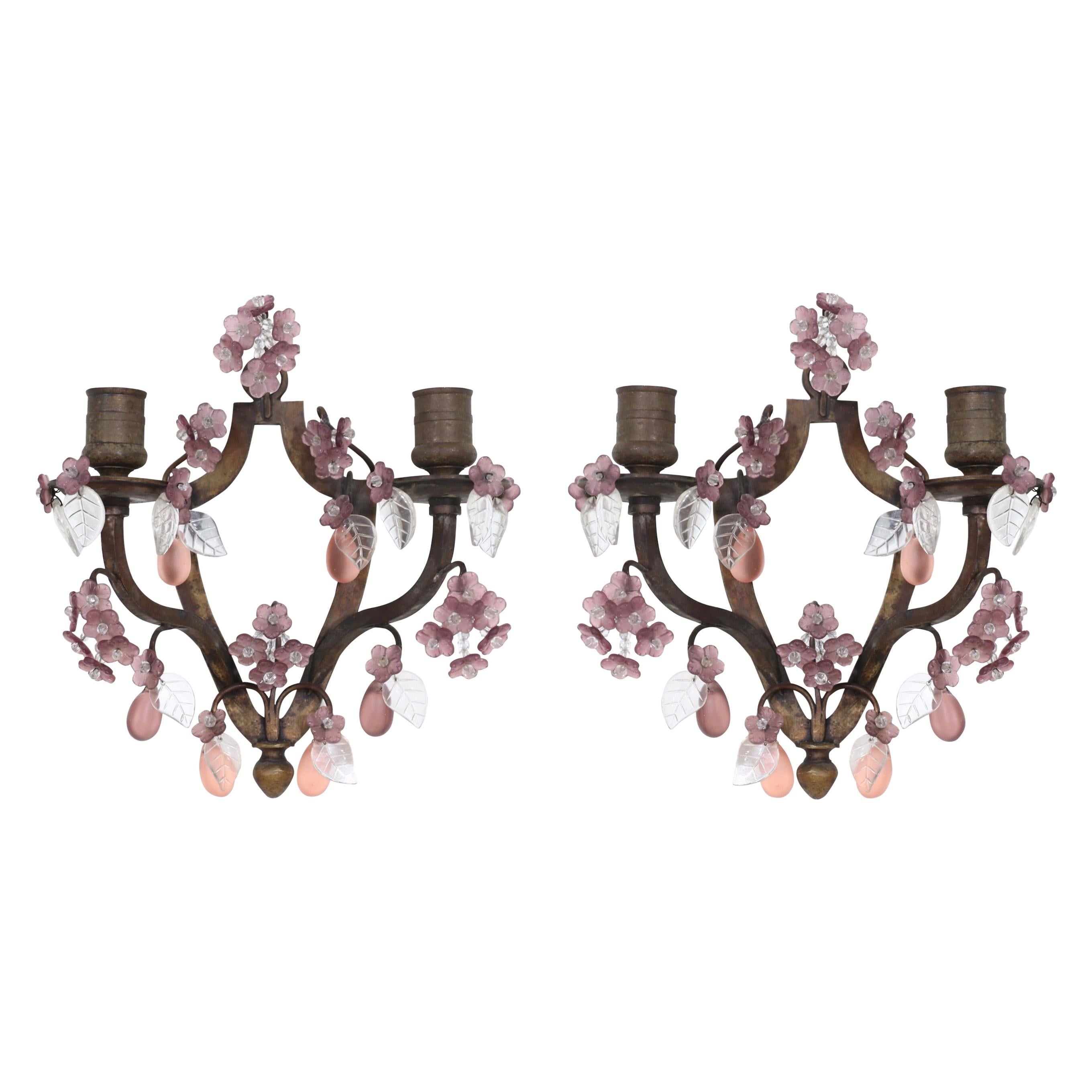 Petite French Bronze And Crystal Sconces