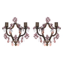 Petite French Bronze And Crystal Sconces