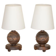 Petite French Carved Ball Lamp