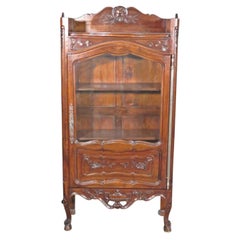 Antique Petite French Carved Walnut Louis XV Vitrine Bookcase, Circa 1920