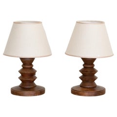 Petite French Carved Wood Table Lamp