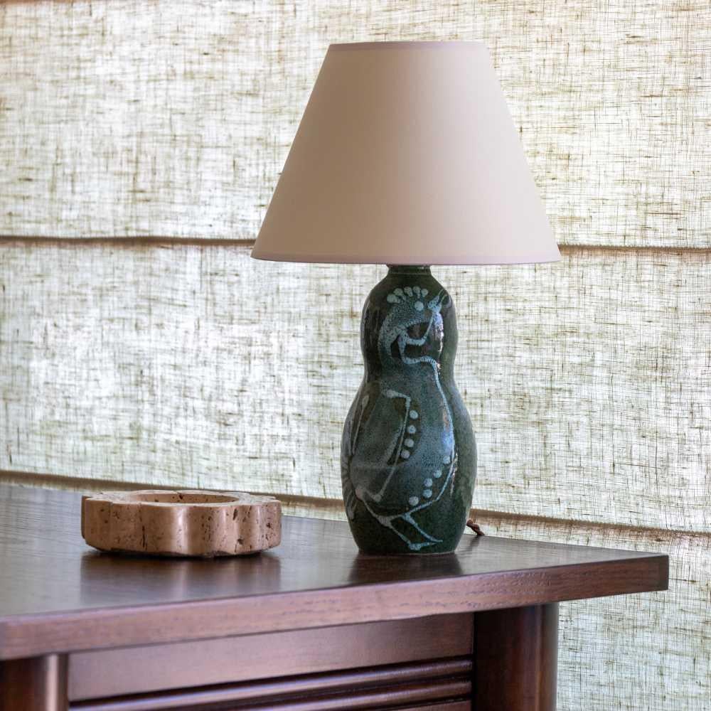 Petite French Ceramic Painted Lamp In Good Condition For Sale In Los Angeles, CA