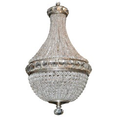 Petite French Crystal Basket Chandelier, circa 1920