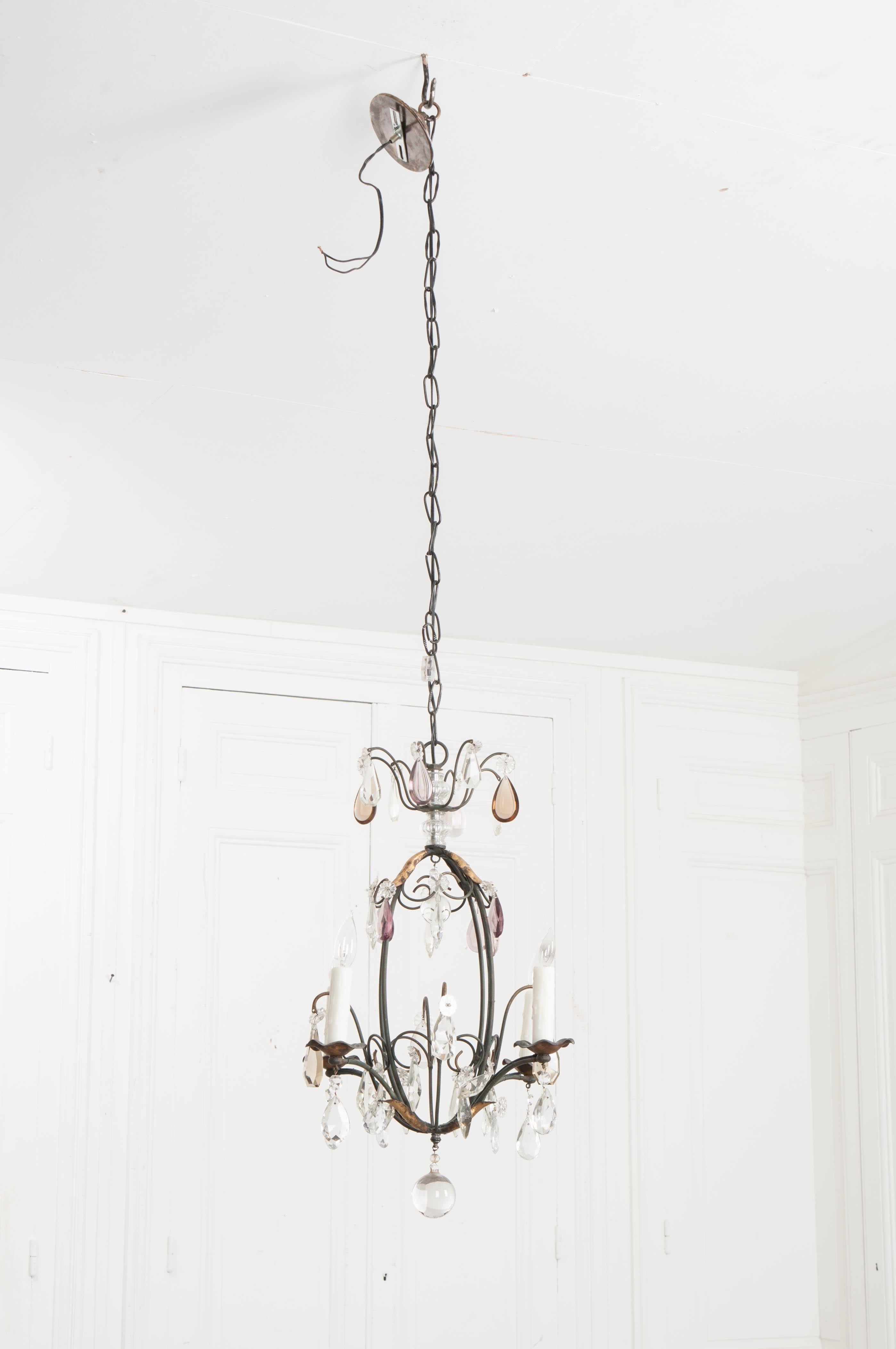 Petite French Cut-Crystal and Wrought Iron Four-Light Chandelier 5