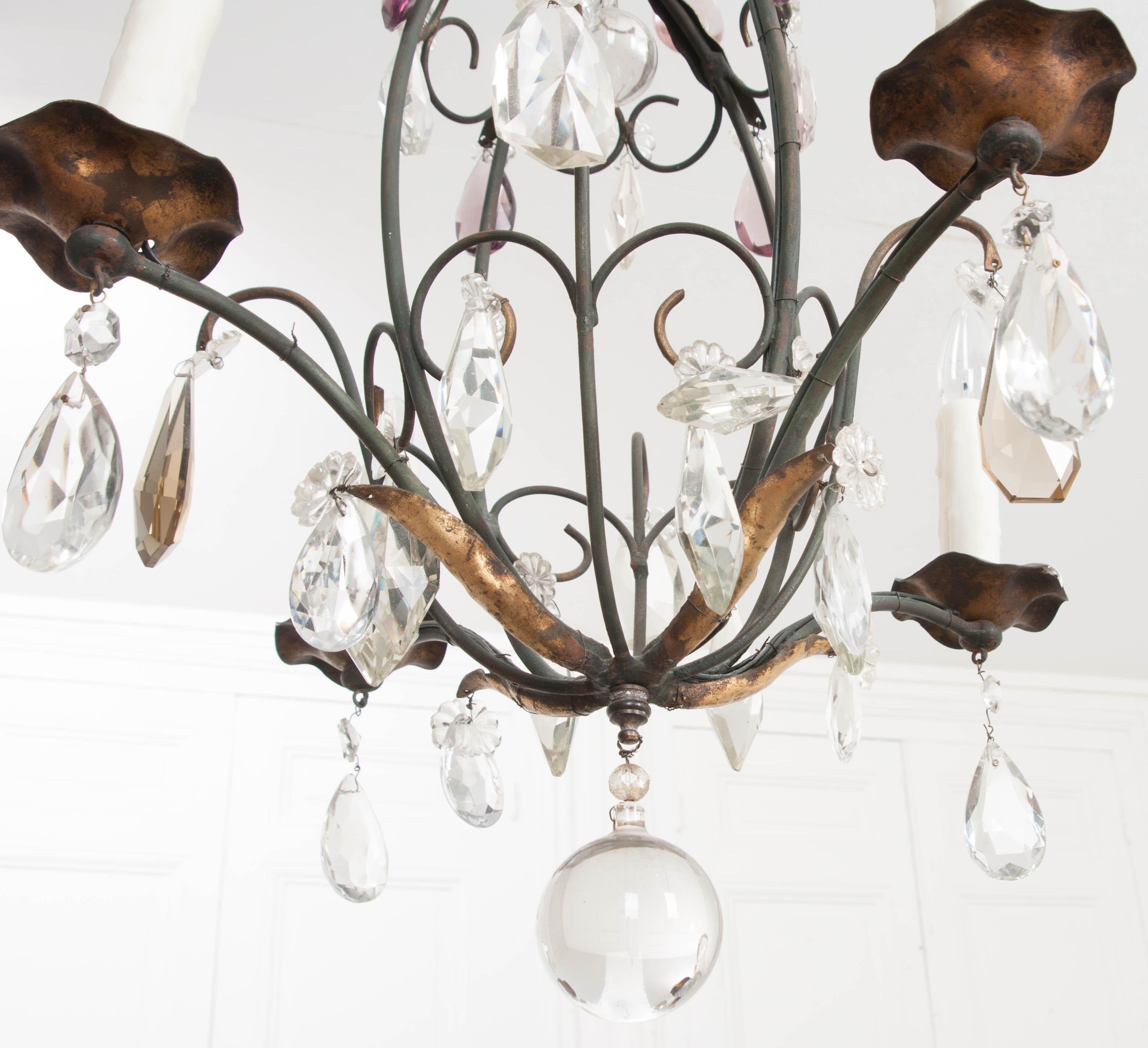 Petite French Cut-Crystal and Wrought Iron Four-Light Chandelier 3