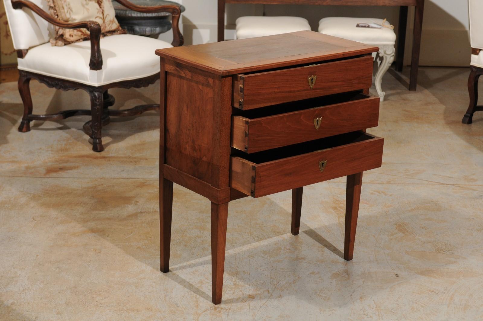 Petite French Directoire Style Three-Drawer Commode with Tapered Legs, 1880s 1