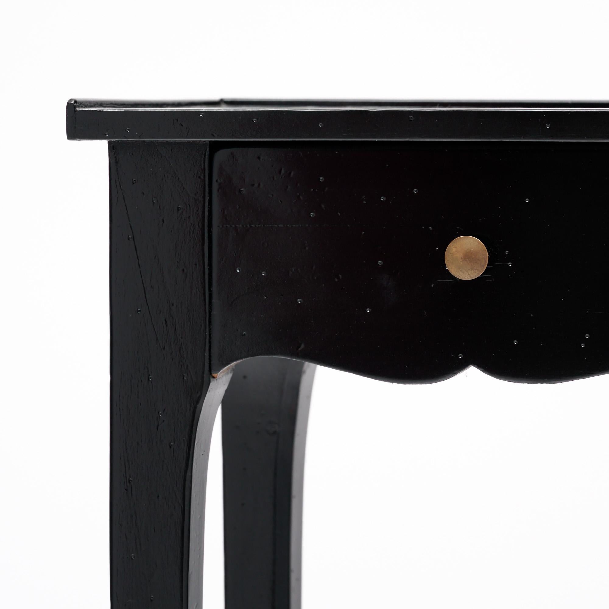 Brass Petite French Ebonized Side Table For Sale