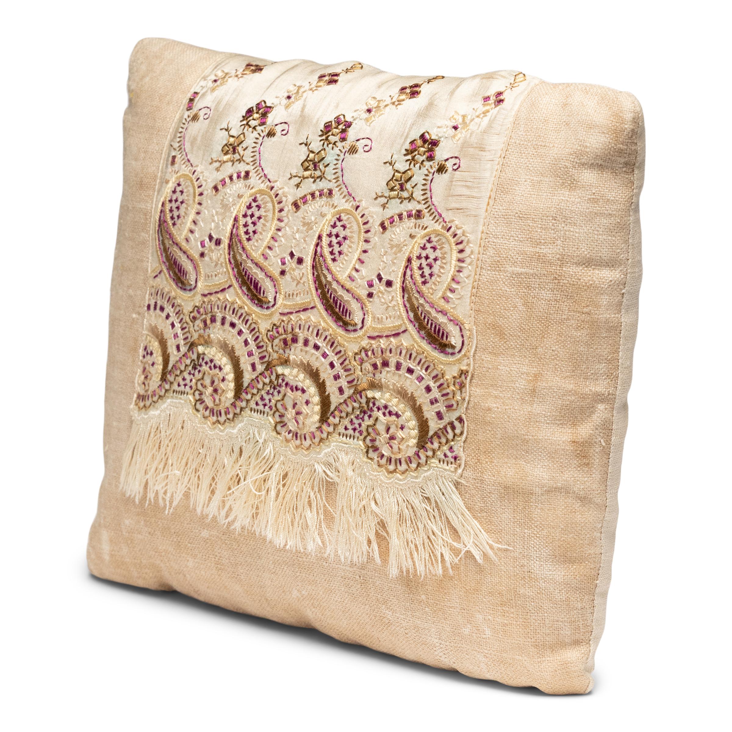 Folk Art Petite French Embroidery Pillow For Sale