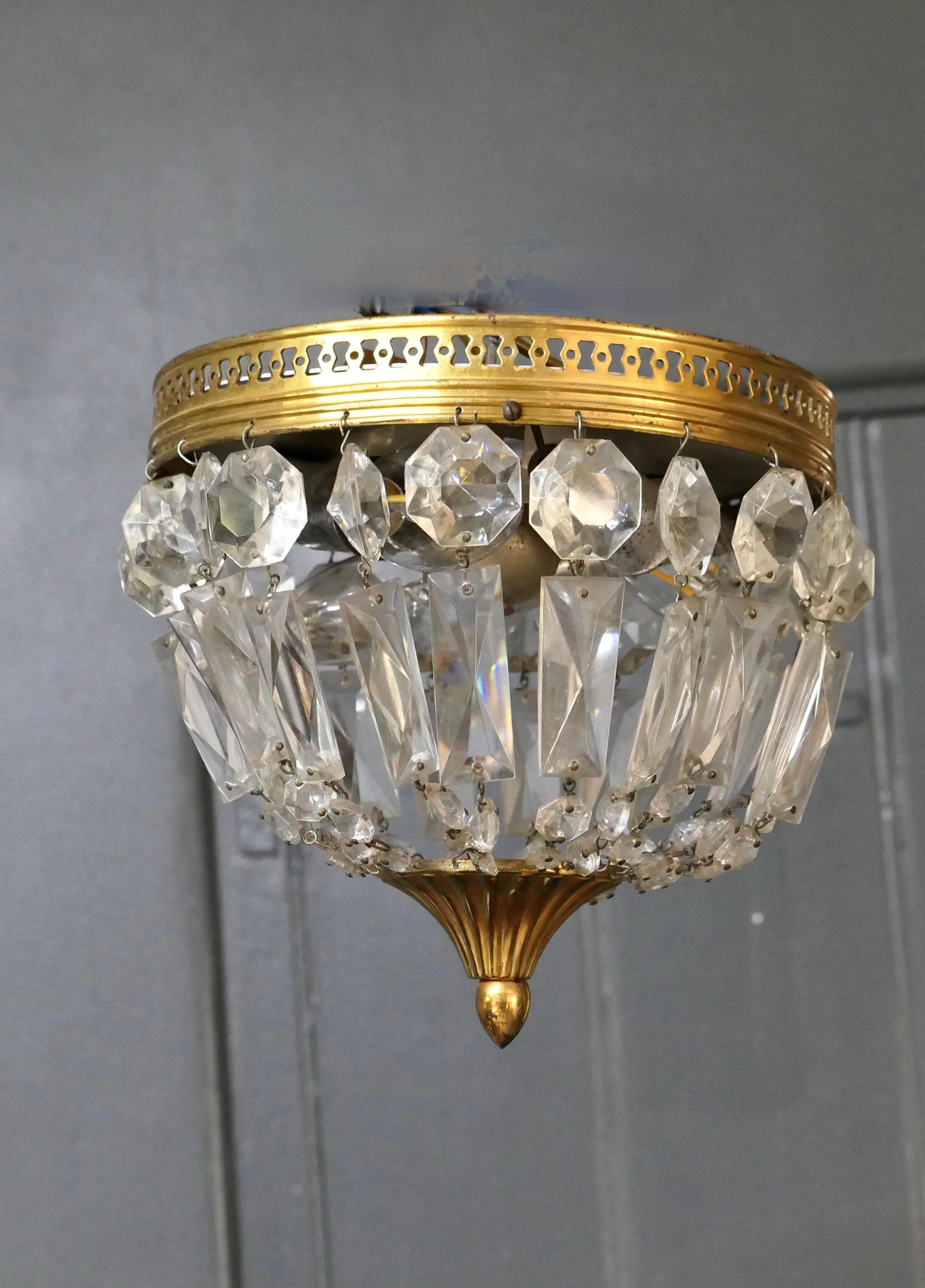 French Provincial Petite French Empire Style Crystal Basket Chandelier For Sale