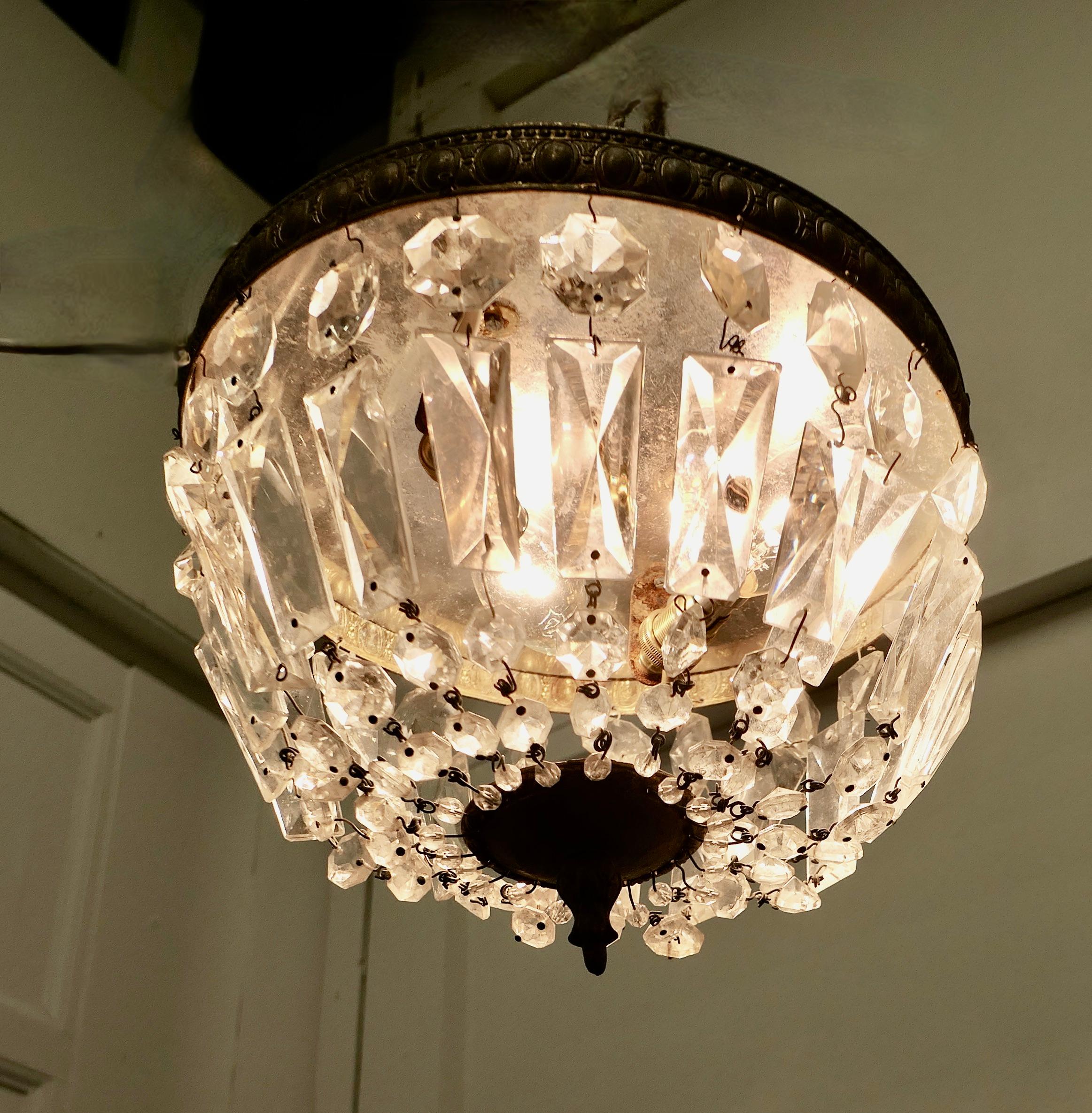 Art Deco Petite French Empire Style Crystal Basket Chandelier    For Sale