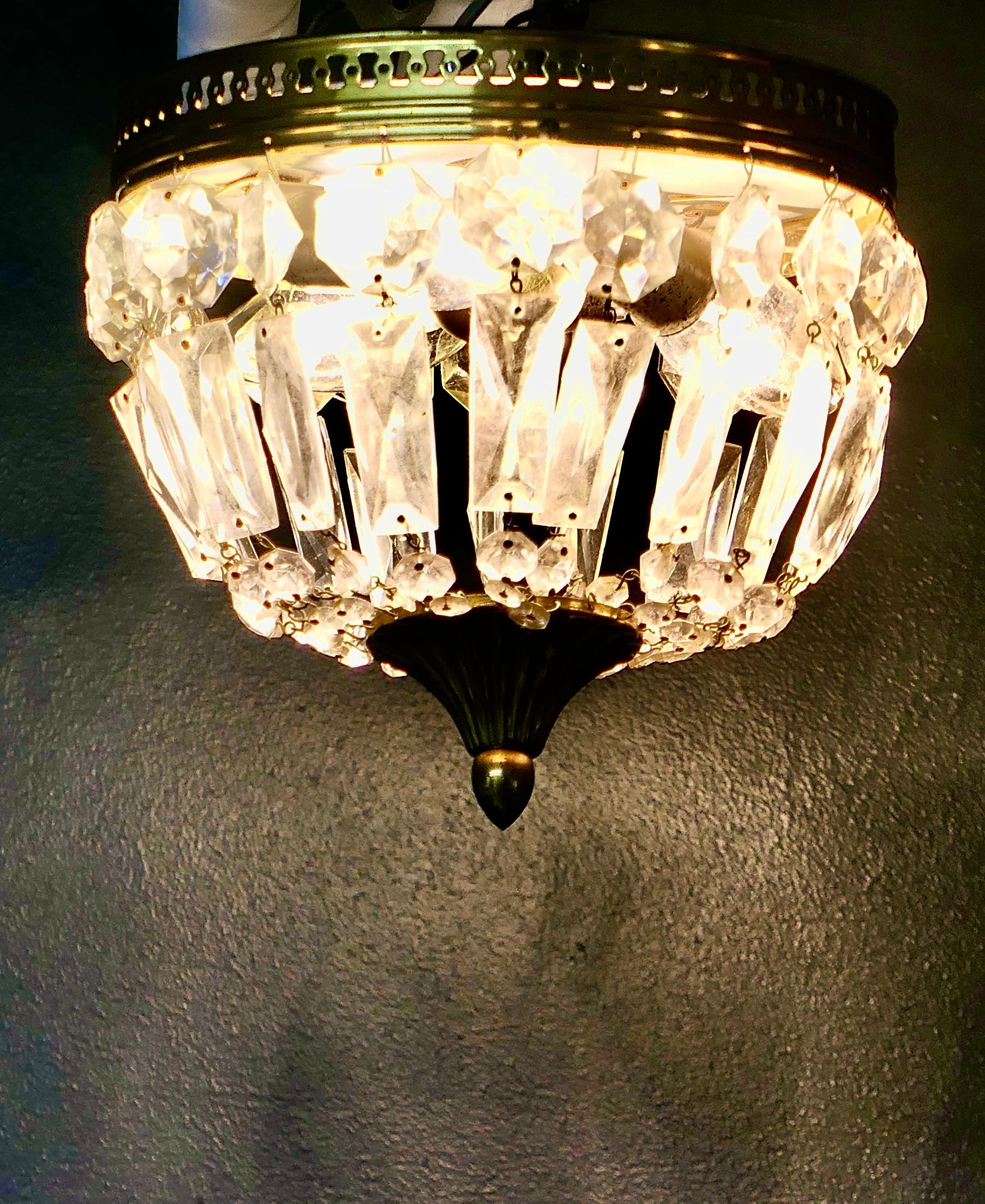 Petite French Empire Style Crystal Basket Chandelier In Good Condition For Sale In Chillerton, Isle of Wight