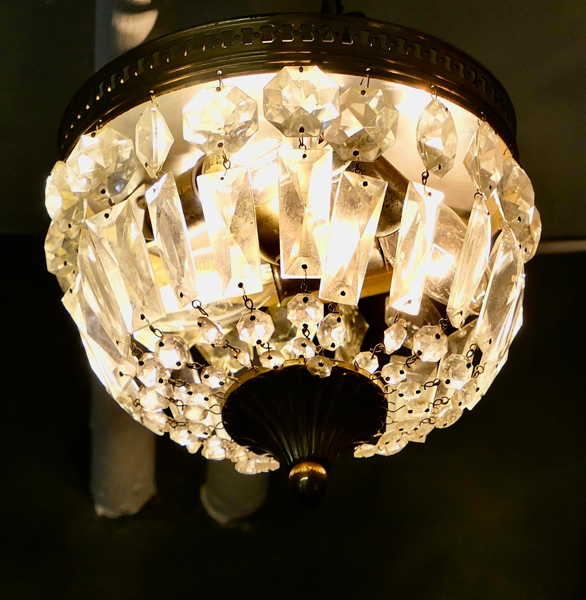 20th Century Petite French Empire Style Crystal Basket Chandelier For Sale