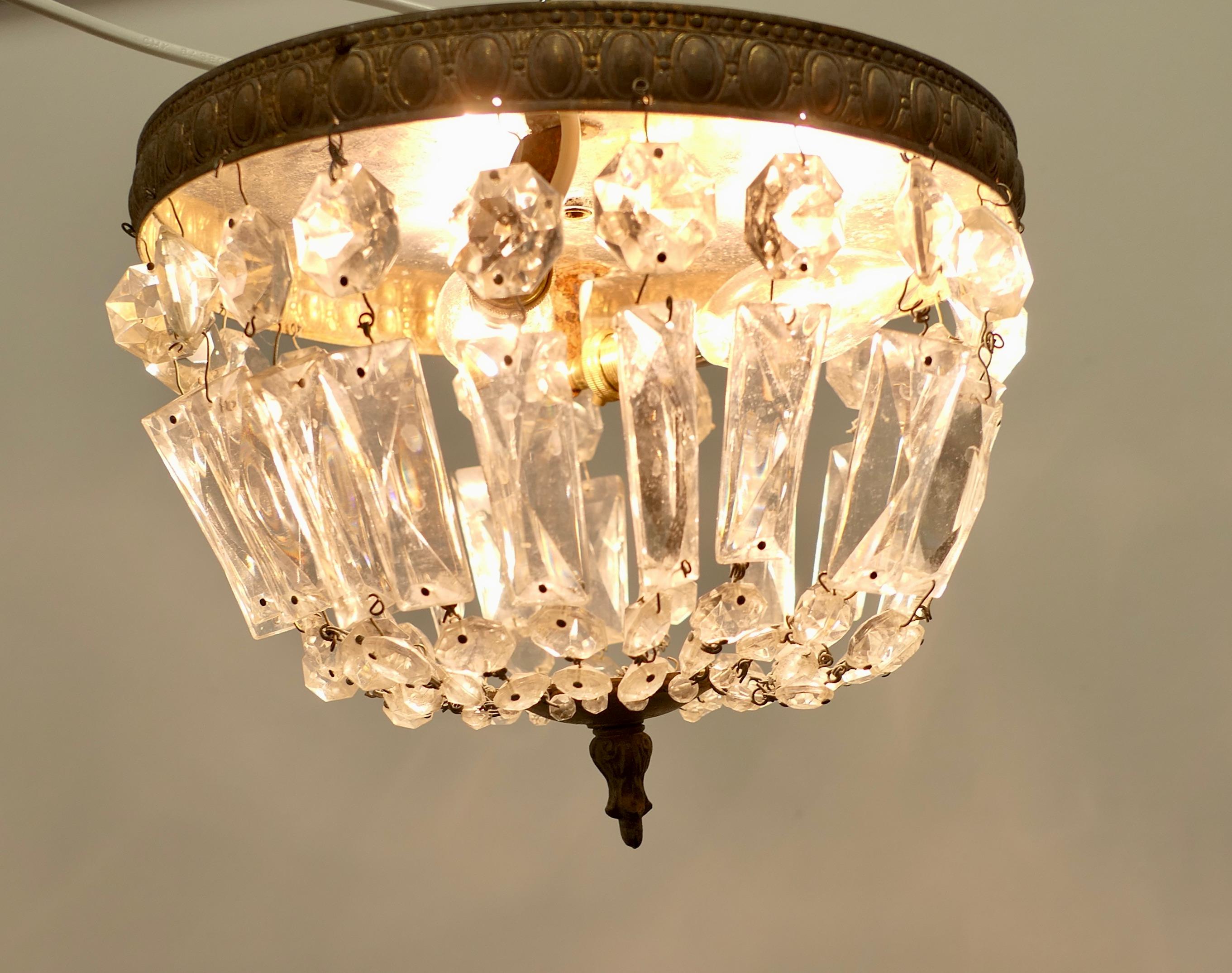 Early 20th Century Petite French Empire Style Crystal Basket Chandelier    For Sale