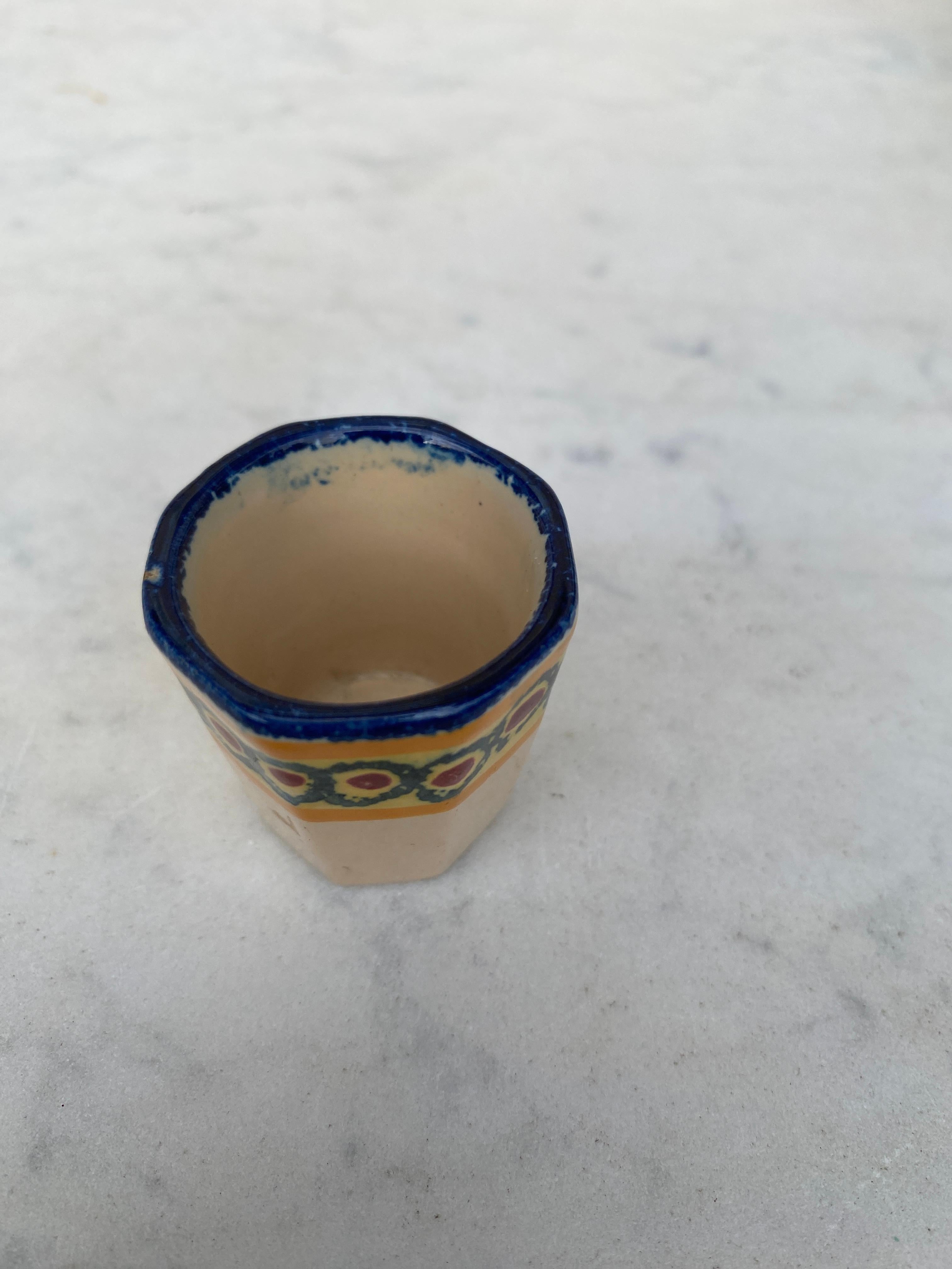 Rustic Petite French Faience Quimper Cup Circa 1940 For Sale