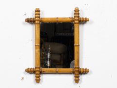 Petite French Faux Bamboo Mirror in Turned Wood, circa 1900