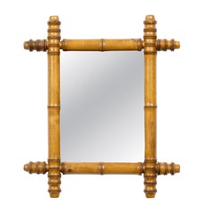 Petite French Faux Bamboo Mirror in Turned Wood, circa 1900