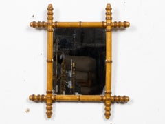 Petite French Faux Bamboo Wall Mirror in Turned Wood, circa 1900