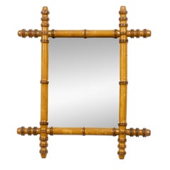 Petite French Faux Bamboo Wall Mirror in Turned Wood, circa 1900