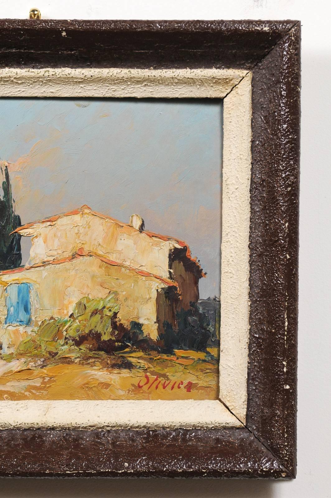 19th Century Petite French Framed Oil Painting Depicting a Provençal Country Scene, 1890s
