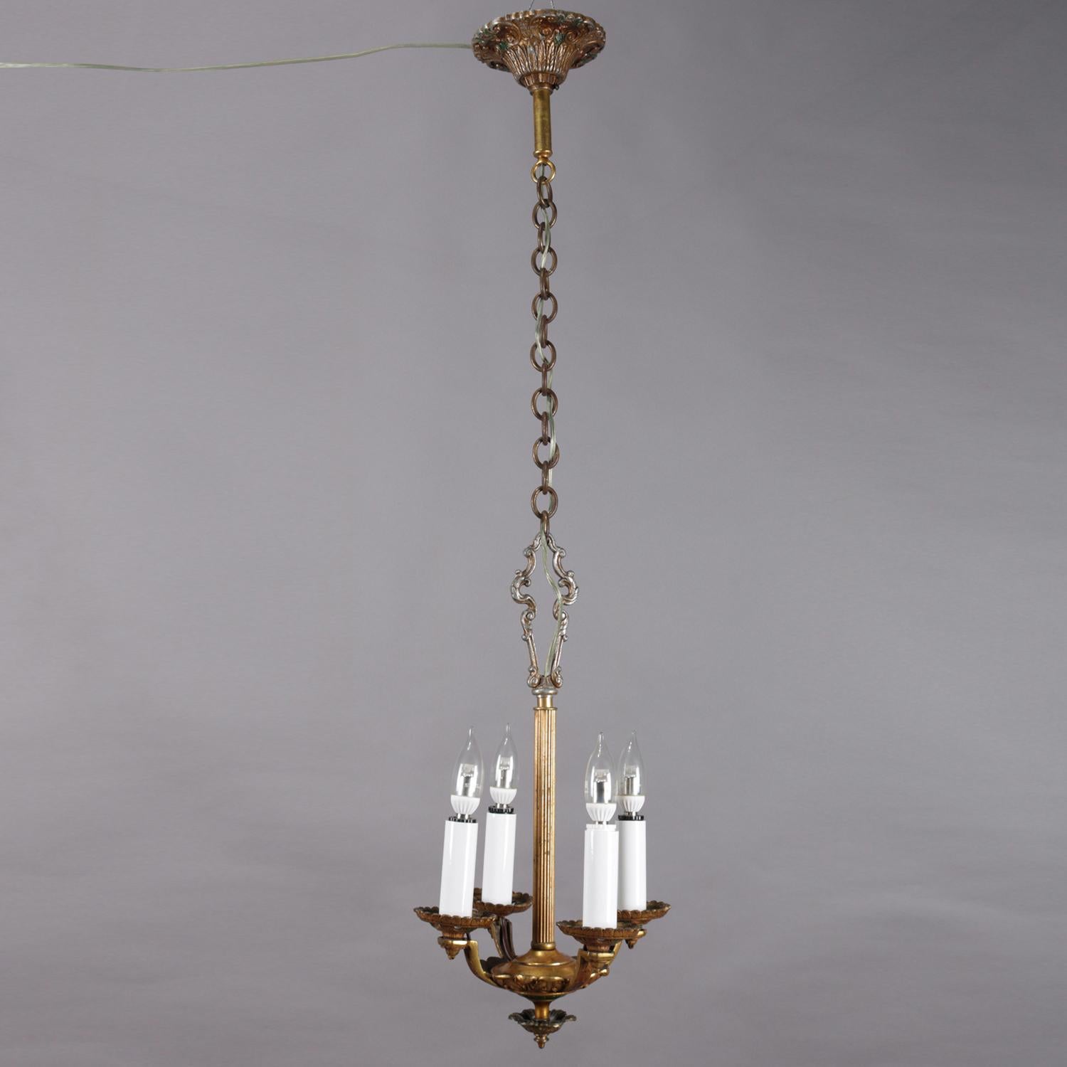 Petite French Gilt 4-Candle Light Hall Chandelier, 20th Century 1