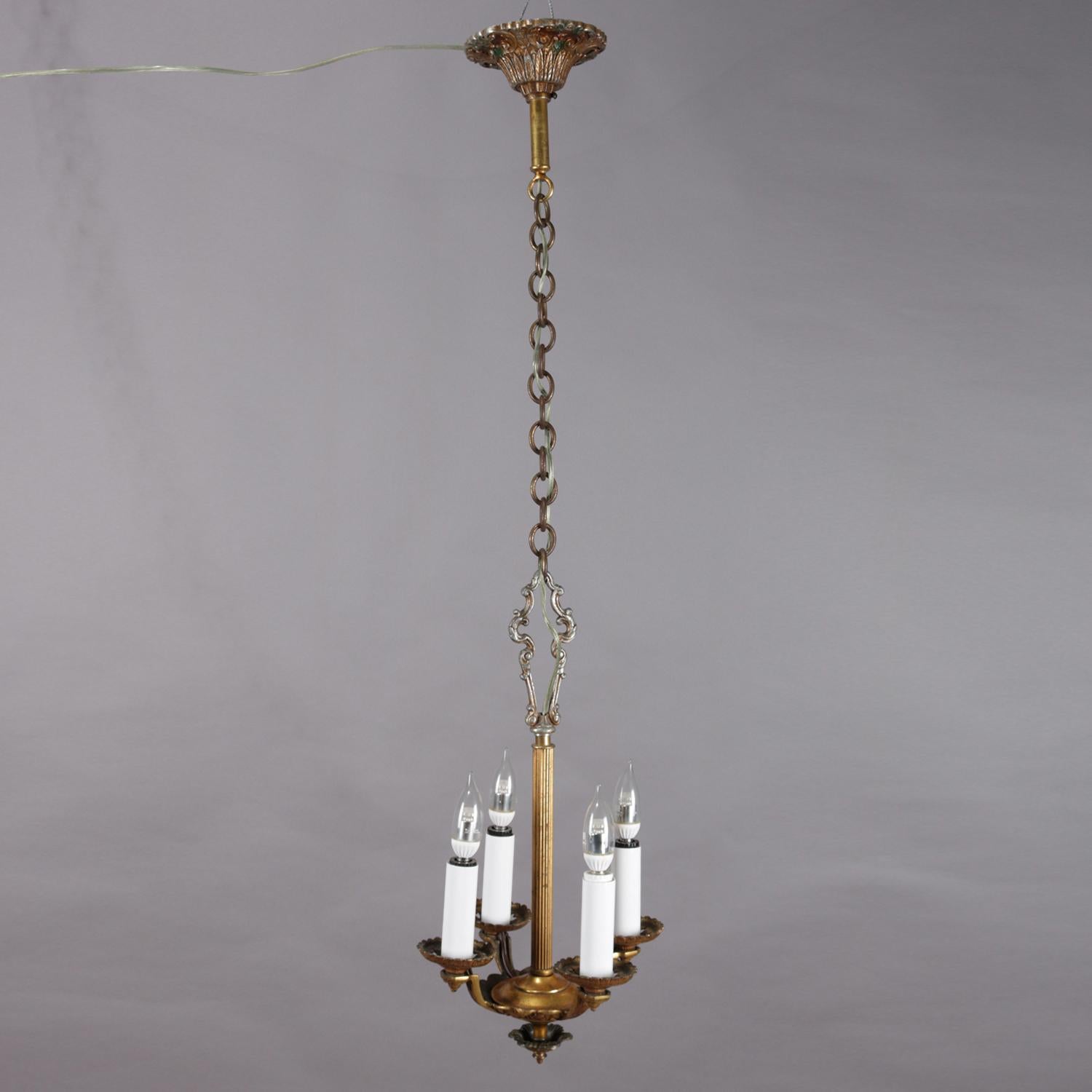 Petite French Gilt 4-Candle Light Hall Chandelier, 20th Century 2
