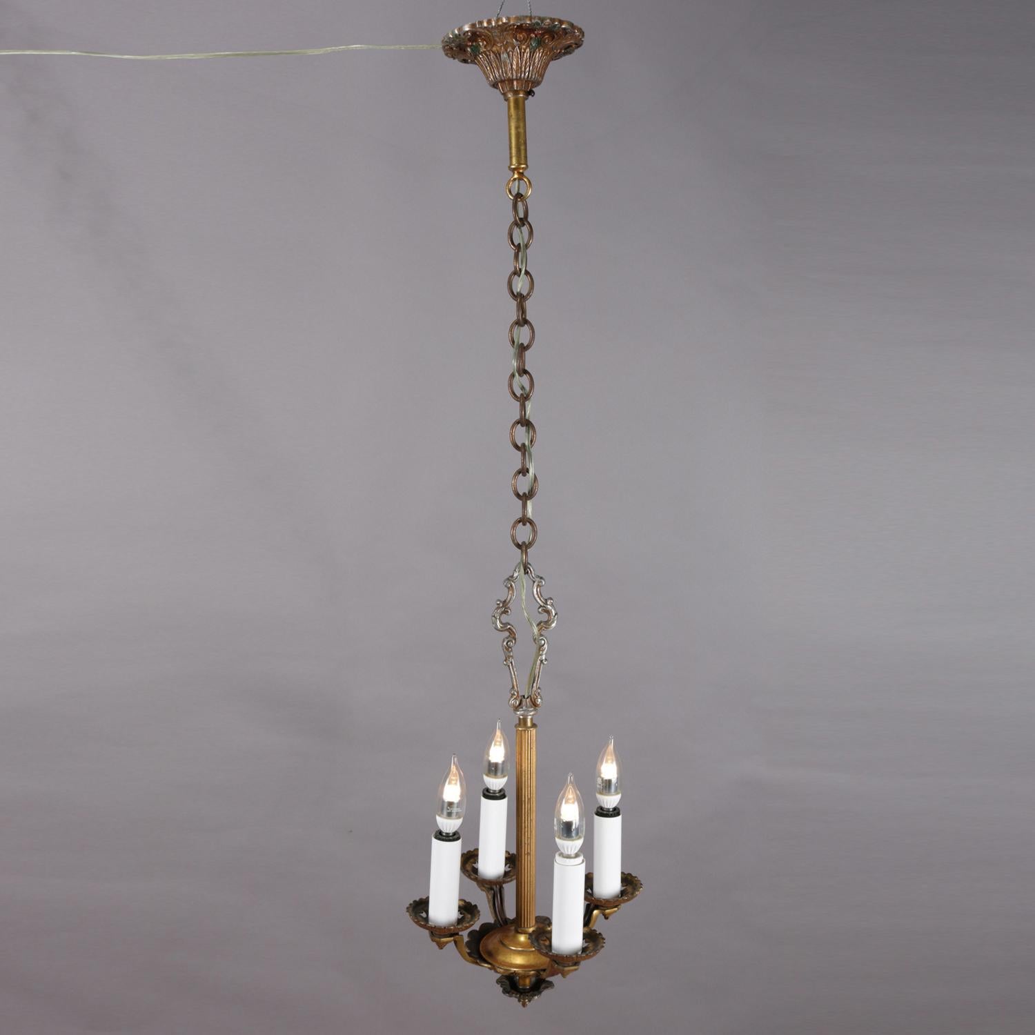 Petite French Gilt 4-Candle Light Hall Chandelier, 20th Century 3
