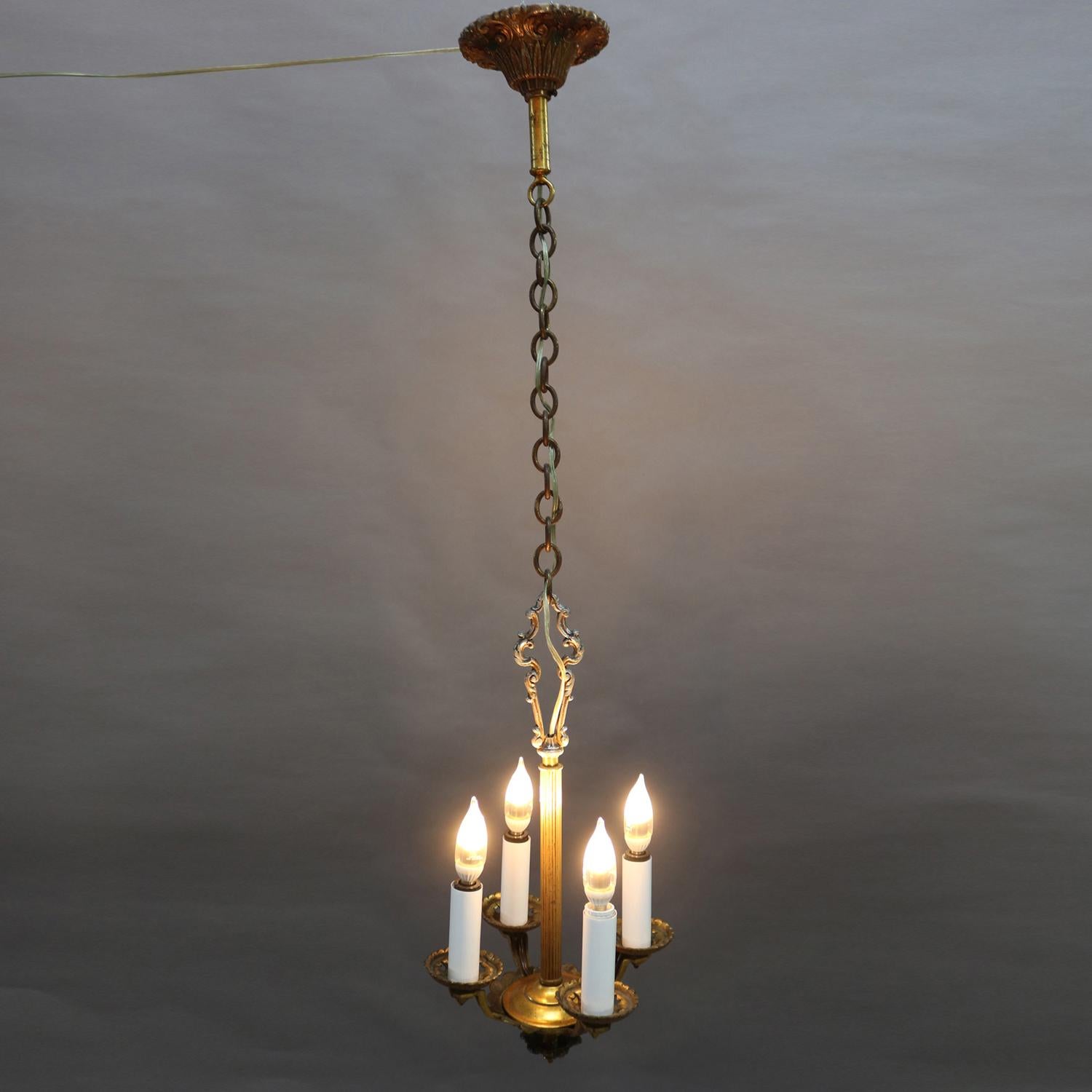 Petite French Gilt 4-Candle Light Hall Chandelier, 20th Century 4