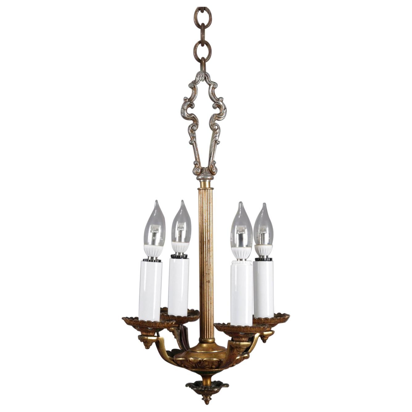 Petite French Gilt 4-Candle Light Hall Chandelier, 20th Century
