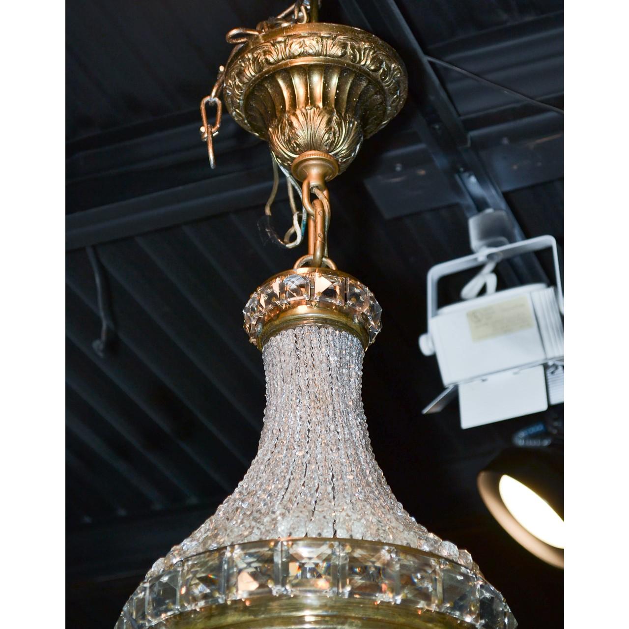 Petite French Gilt Bronze and Crystal Basket Chandelier In Good Condition In Dallas, TX